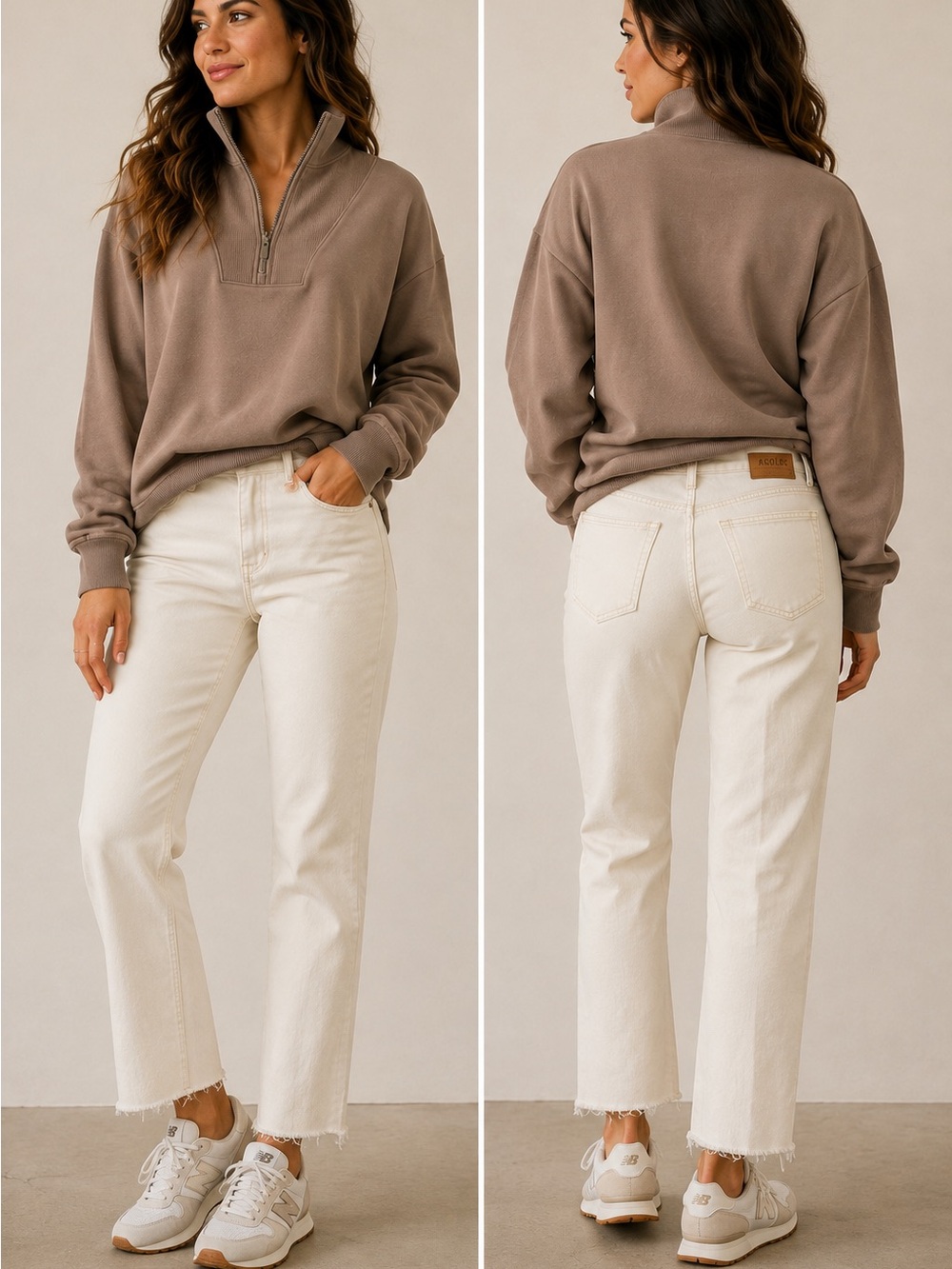 Athleta Women’s Half Zip Oversized Pullover Sweatshirt Taupe Size S